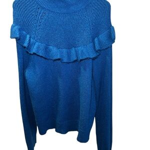 Ann Taylor Vibrant Blue Ruffled Turtleneck Sweater
